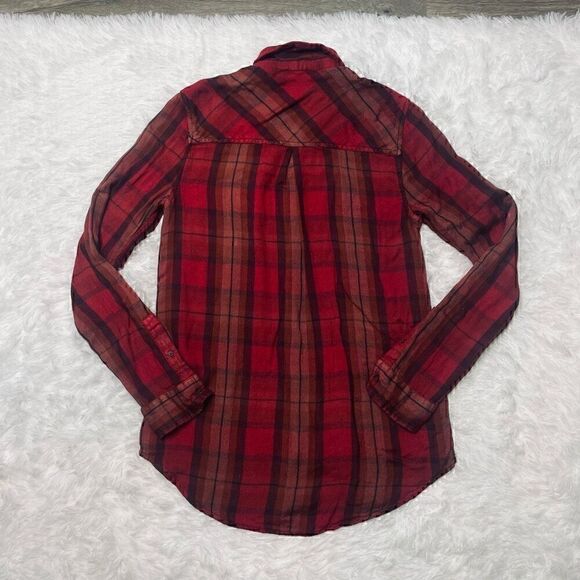 Lucky Brand Red Plaid Button Down Shirt Size XS - S Long Sleeve Soft Viscose - Picture 9 of 9